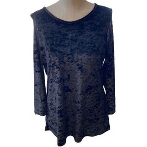 By Design Black Crushed Velvet Cold Shoulder Top | Long Sleeve Blouse Medium